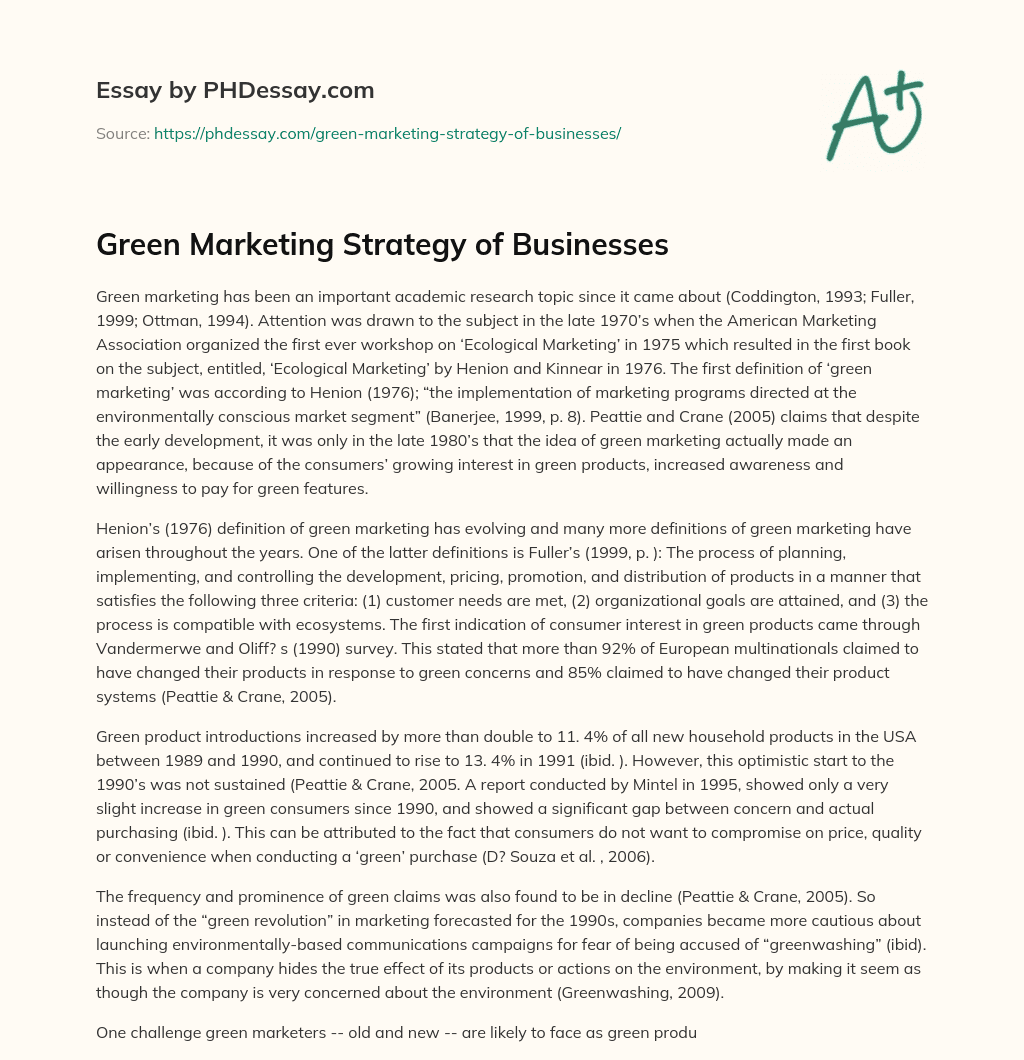Green Marketing Strategy of Businesses essay