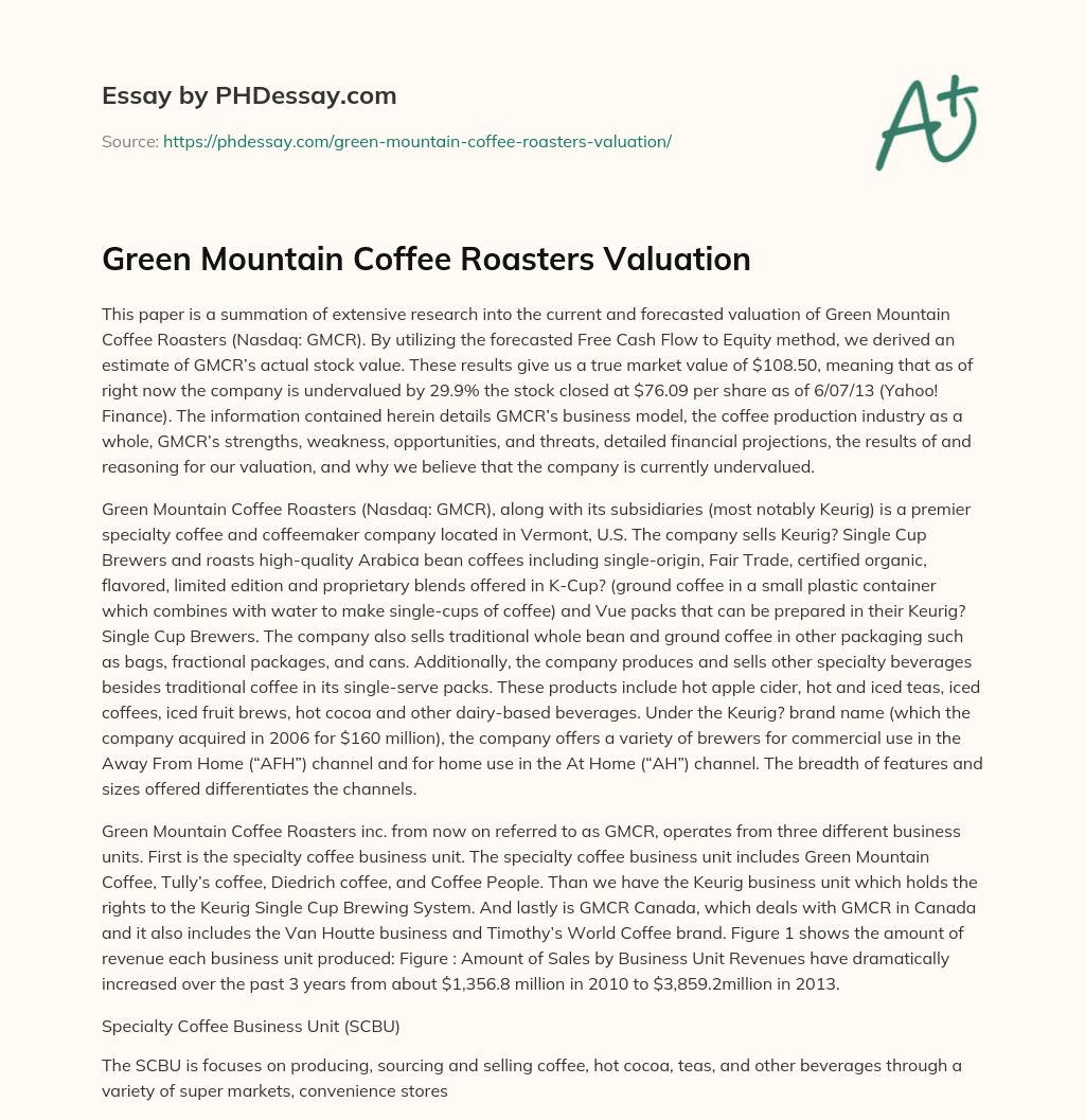 Green Mountain Coffee Roasters Valuation essay