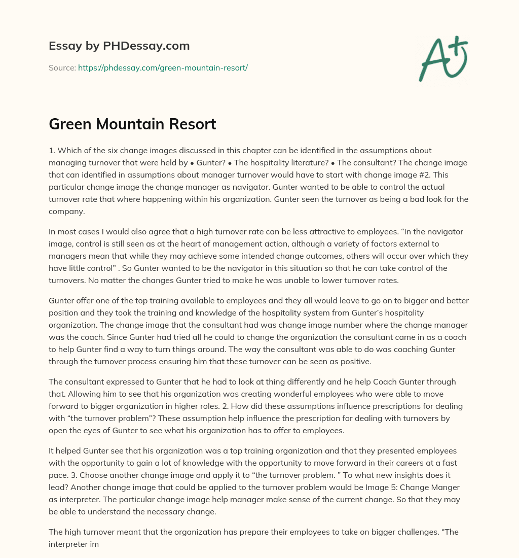 Green Mountain Resort essay