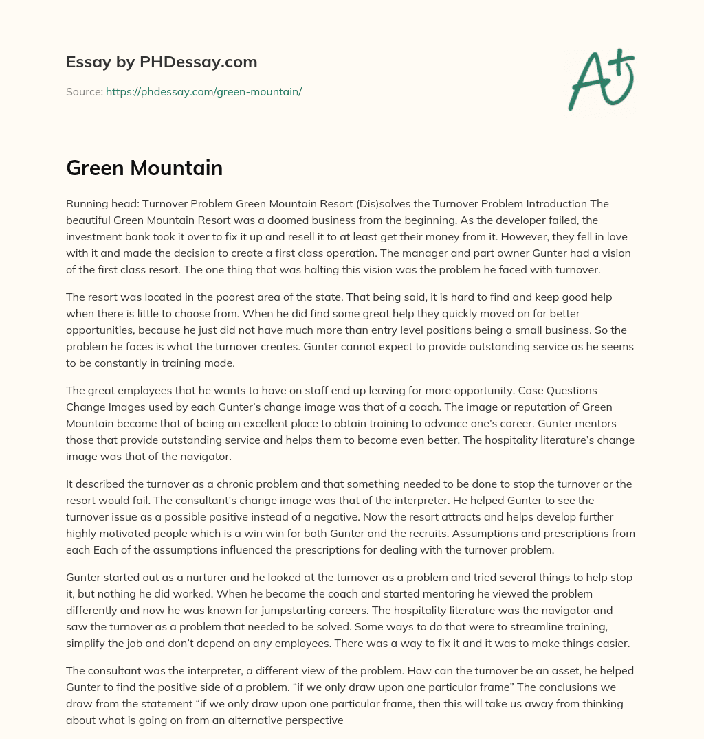 Green Mountain essay