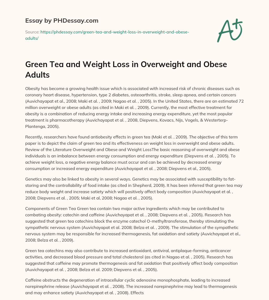 Green Tea and Weight Loss in Overweight and Obese Adults essay