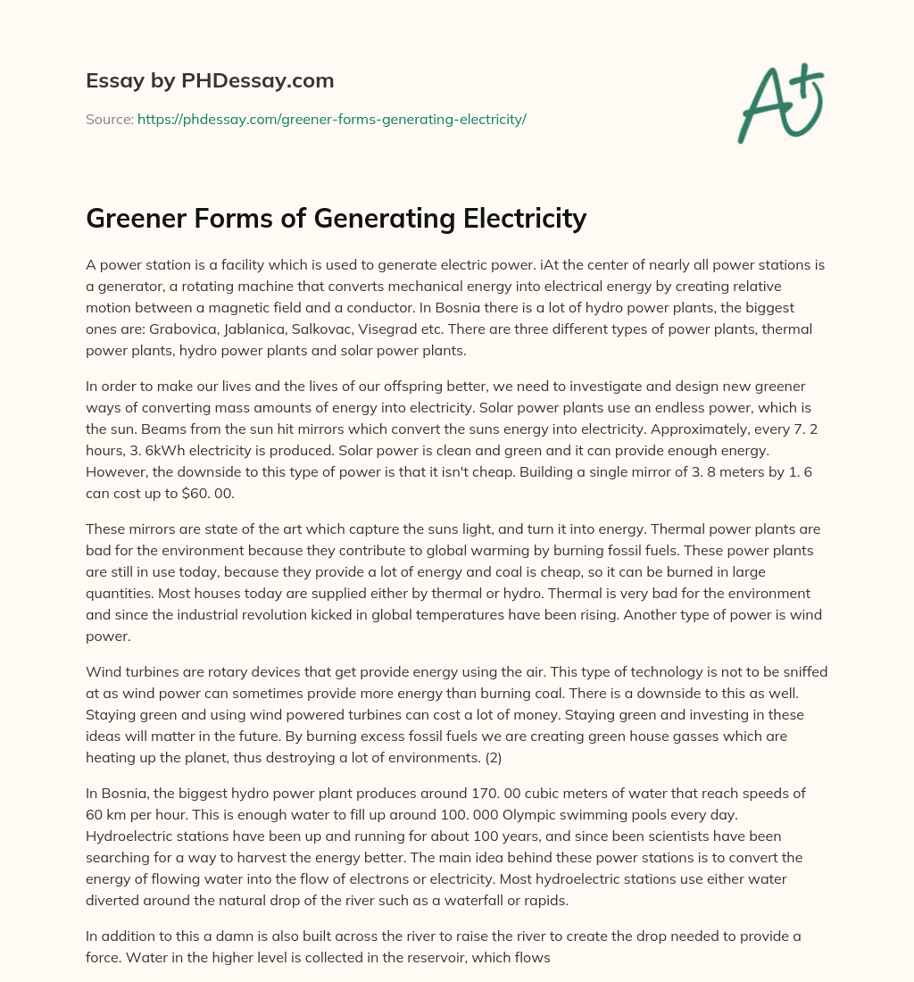 Greener Forms of Generating Electricity essay
