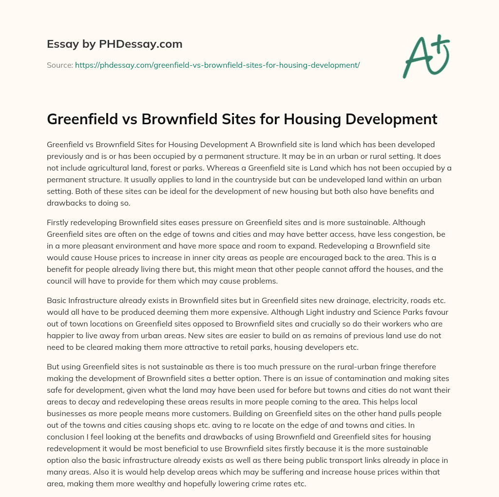 Greenfield Vs Brownfield Sites For Housing Development Example (500