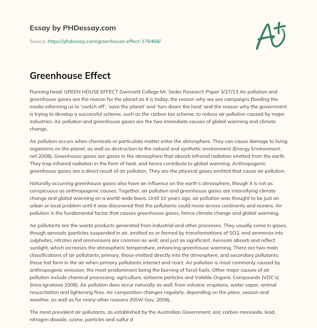 Greenhouse Effect essay