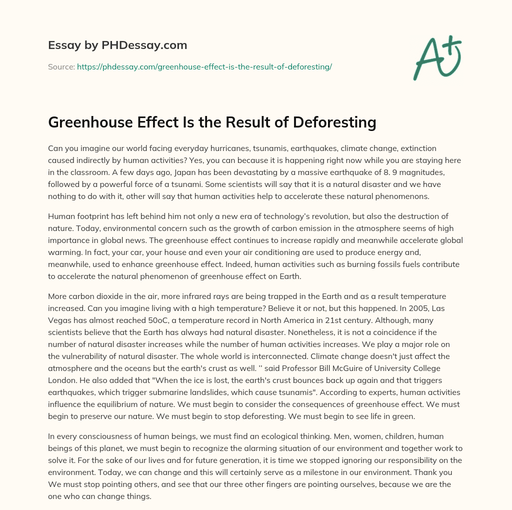 Greenhouse Effect Is the Result of Deforesting essay