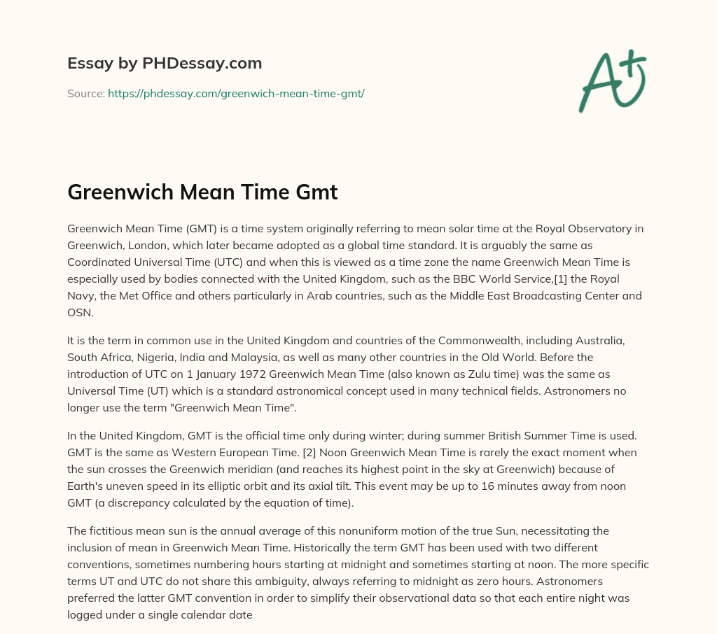 Greenwich Mean Time Gmt essay
