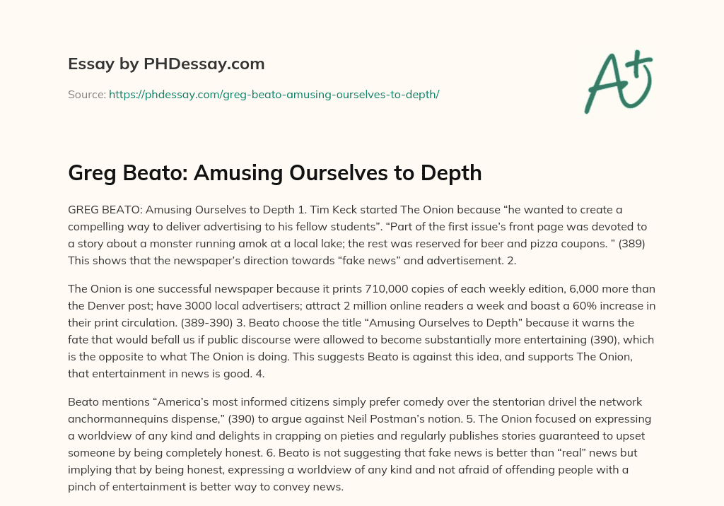 Greg Beato: Amusing Ourselves to Depth essay