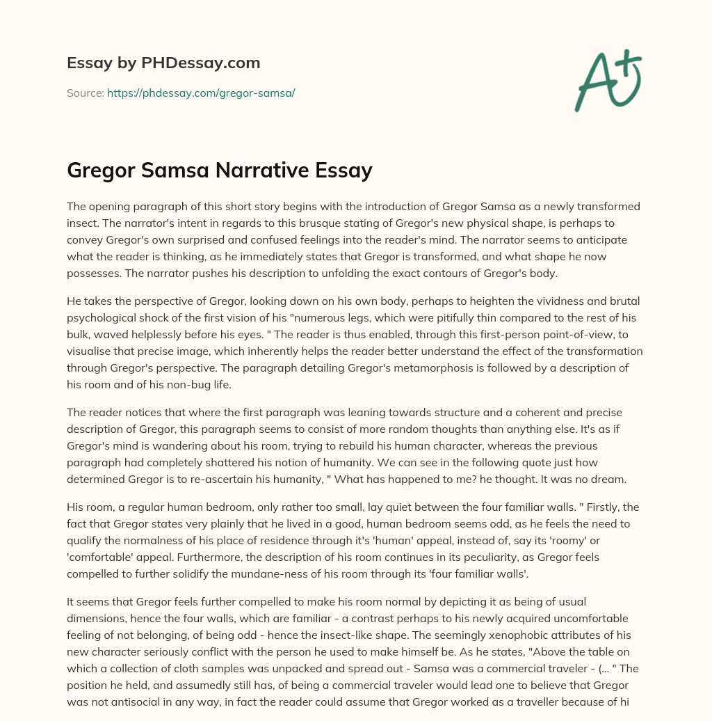 Gregor Samsa Narrative Essay essay