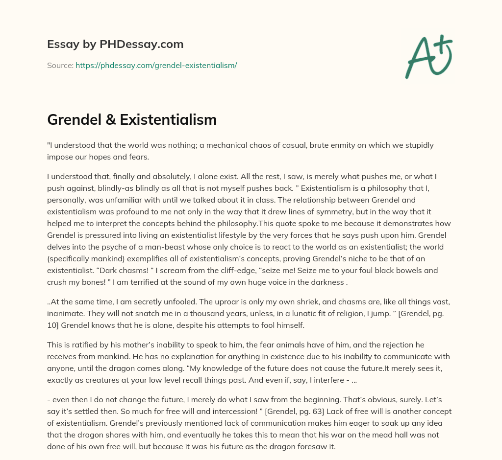 Grendel & Existentialism essay