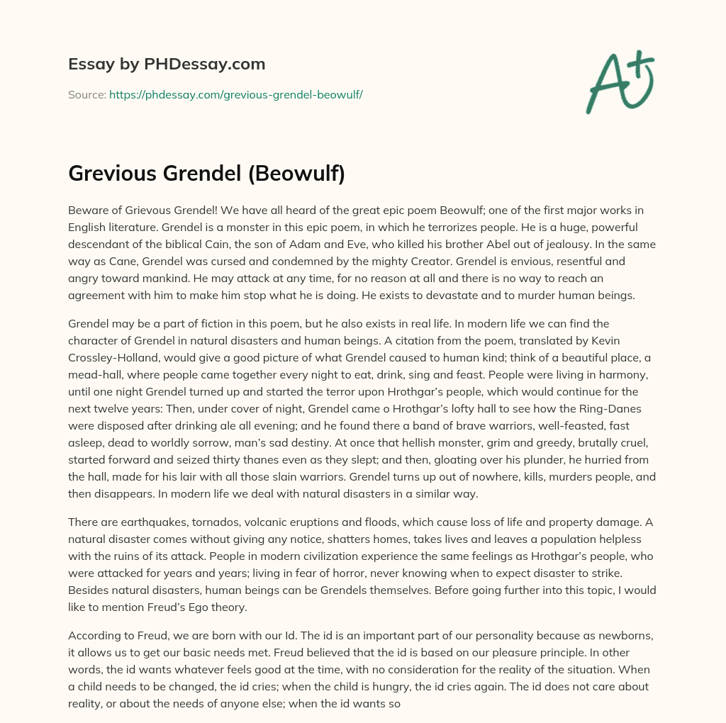 Grevious Grendel (Beowulf) essay