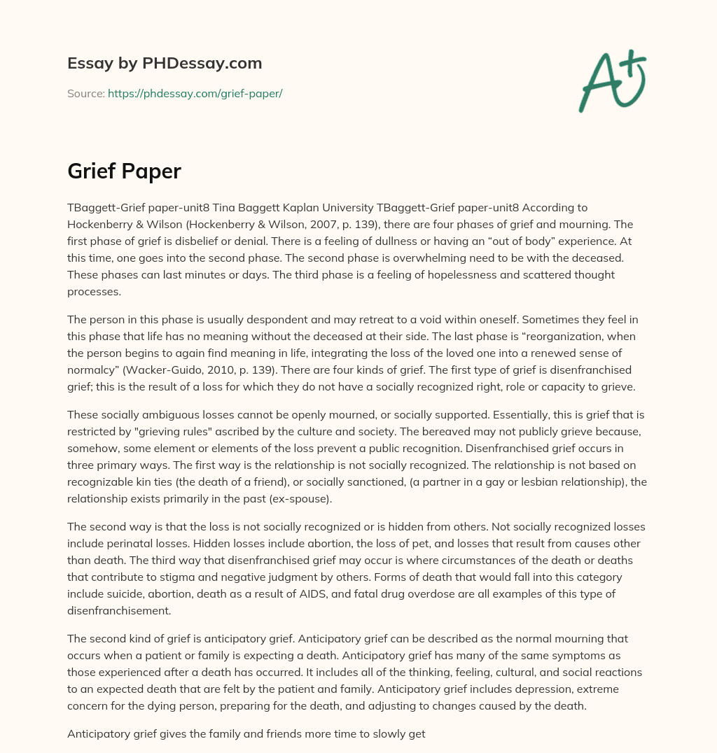 The Four Phases and Types of Grief and Mourning essay