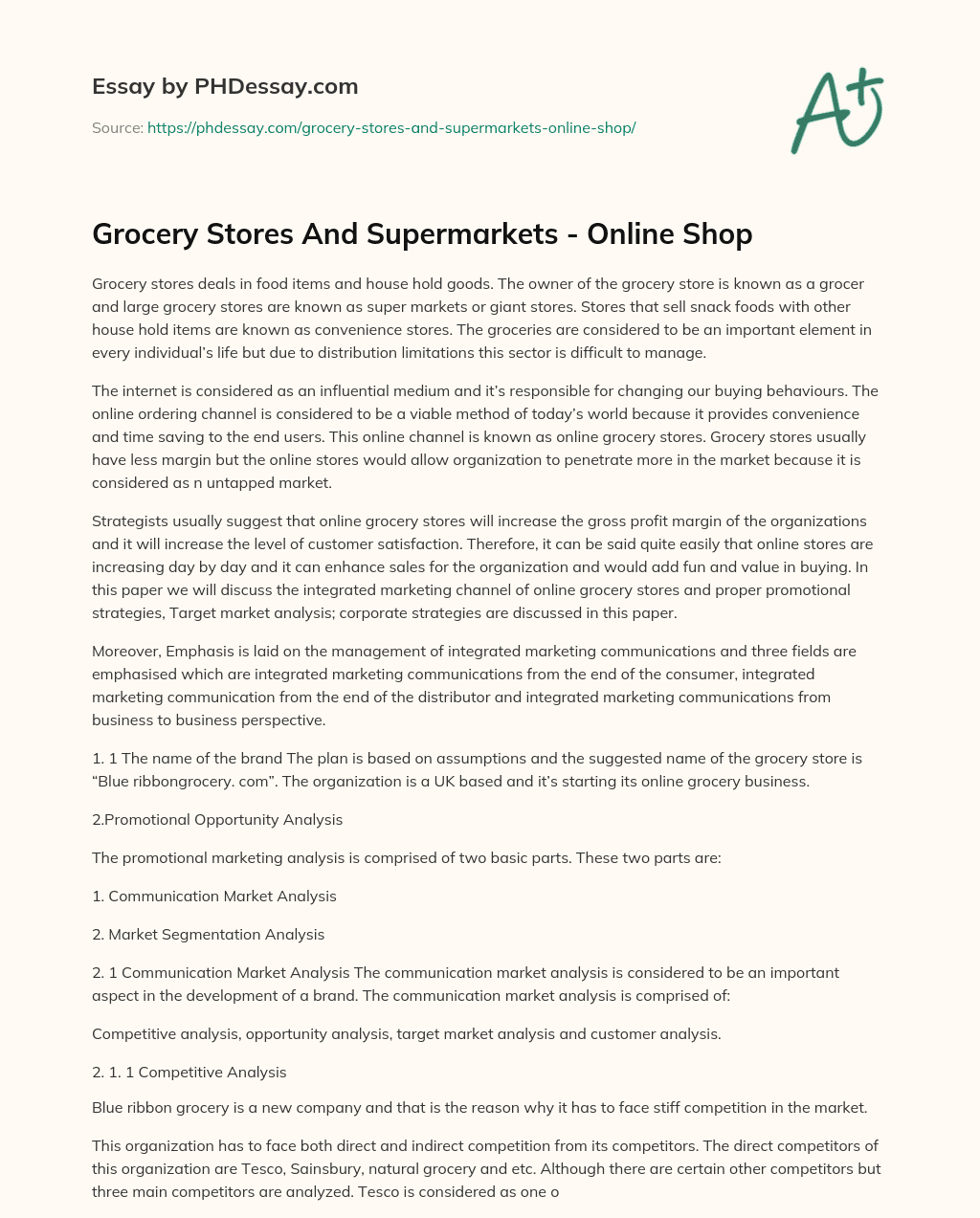 Grocery Stores And Supermarkets – Online Shop essay
