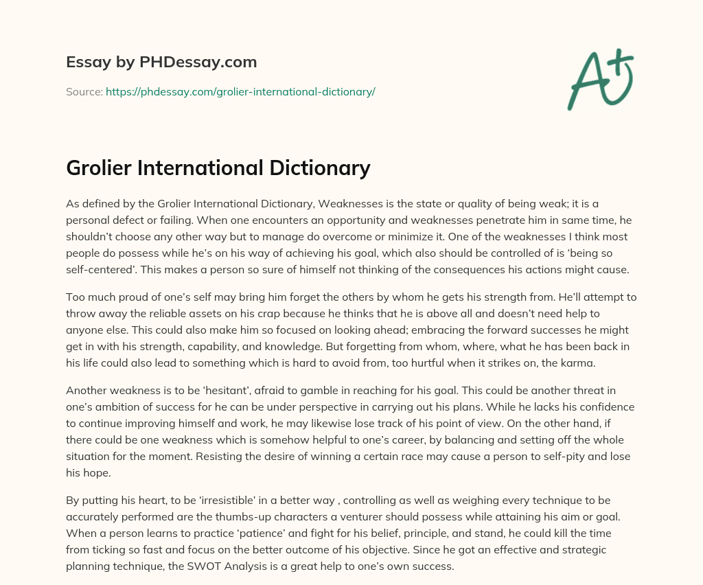 Grolier International Dictionary essay