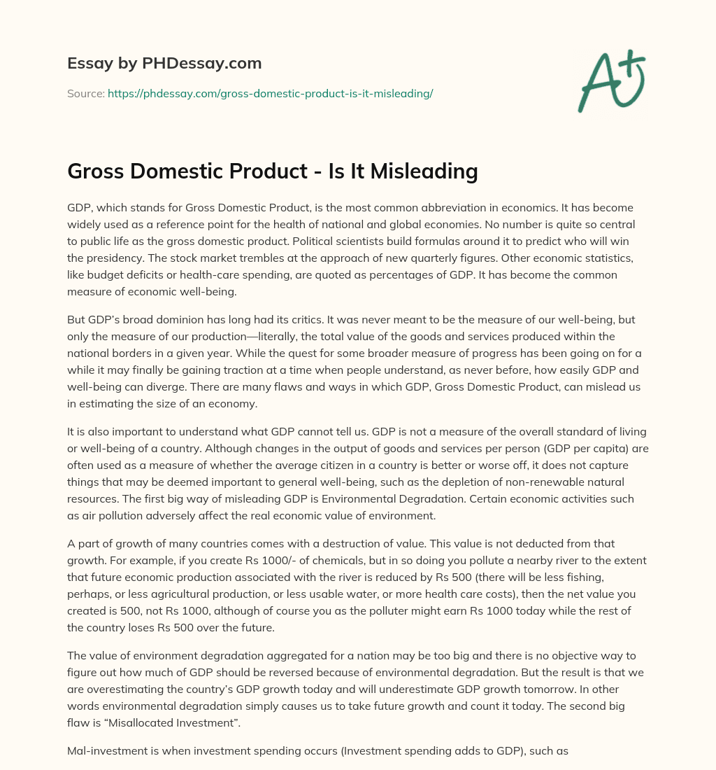 Gross Domestic Product – Is It Misleading essay