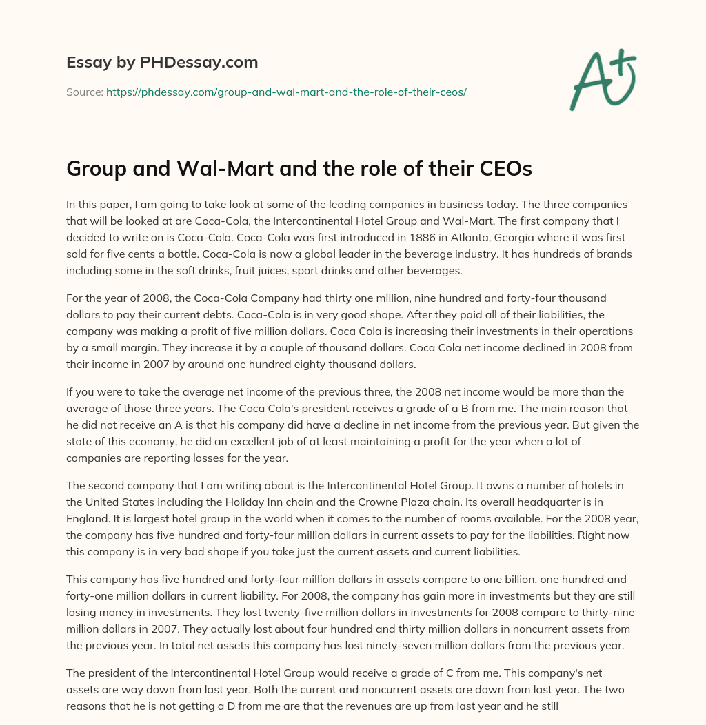 Group and Wal-Mart and the role of their CEOs essay