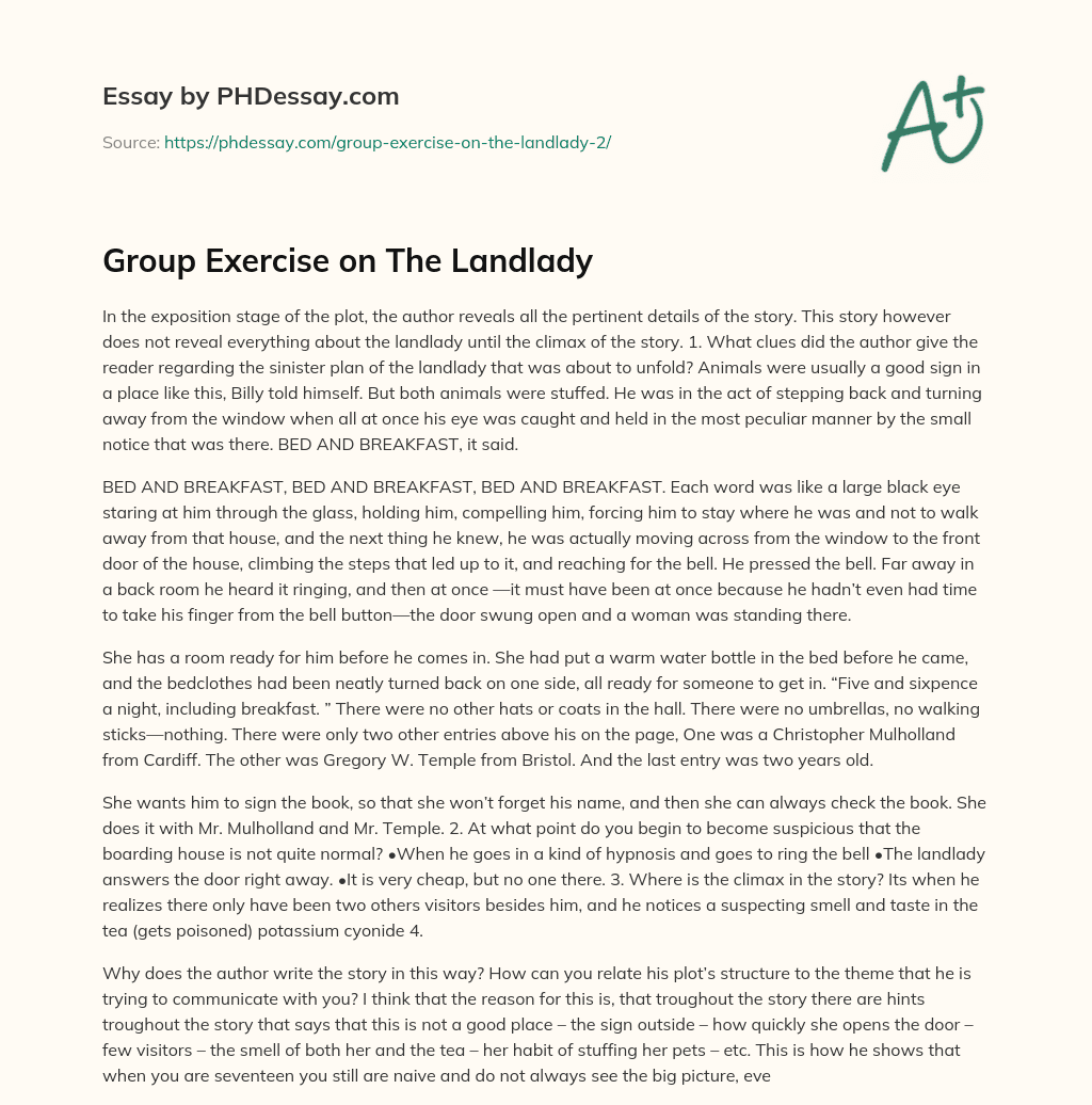 Group Exercise on The Landlady essay