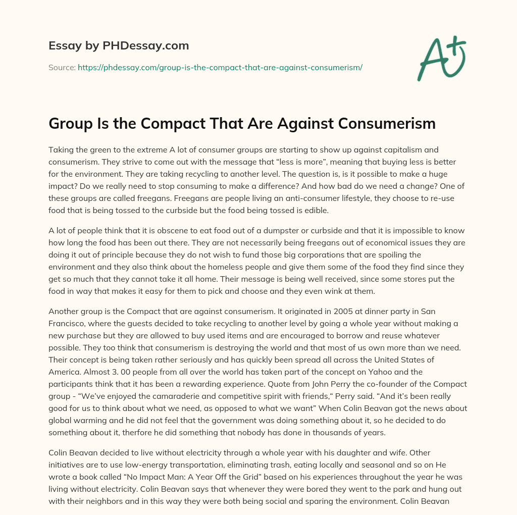 Group Is the Compact That Are Against Consumerism essay