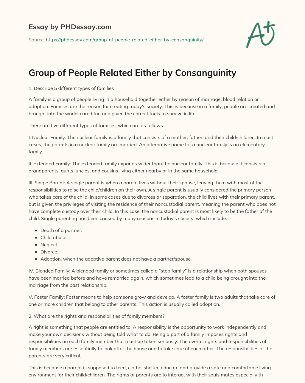 Group of People Related Either by Consanguinity essay