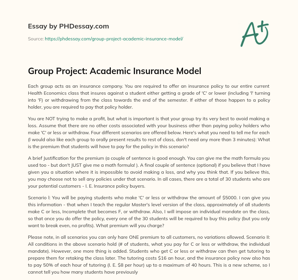 Group Project: Academic Insurance Model essay
