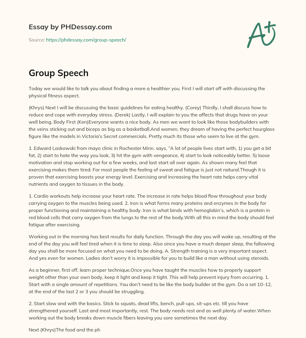 Group Speech - PHDessay.com