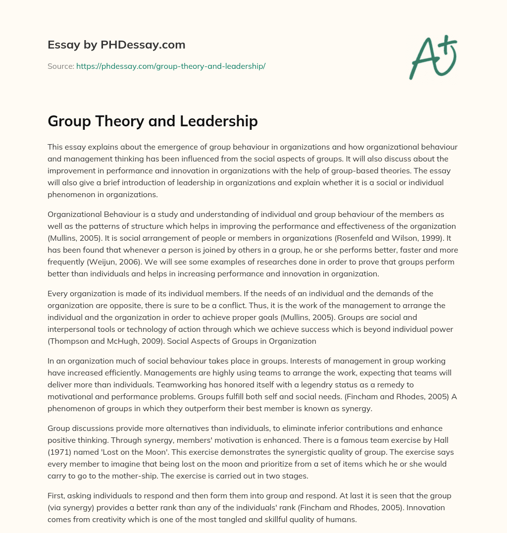 essay on group leadership