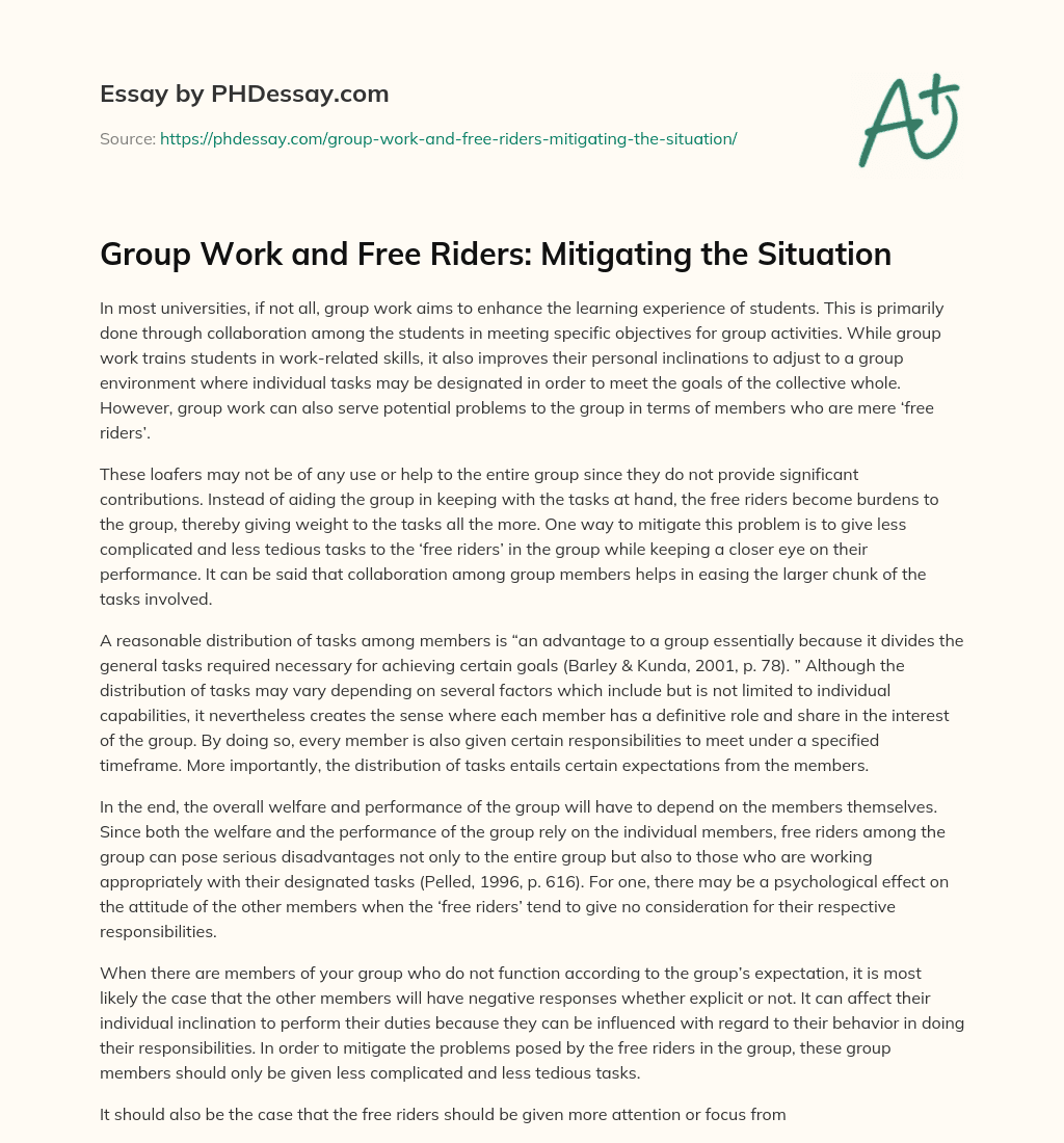 Group Work and Free Riders: Mitigating the Situation essay