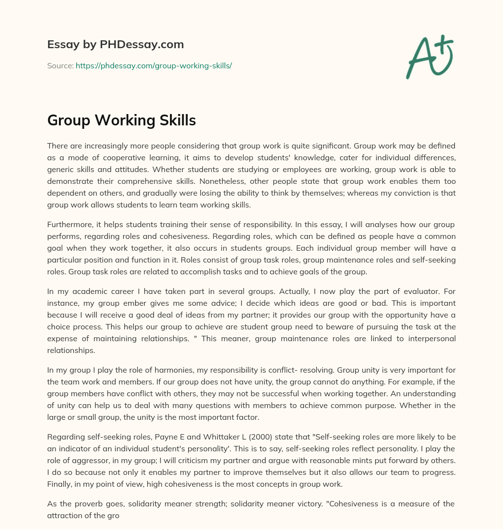 essay about working in a group