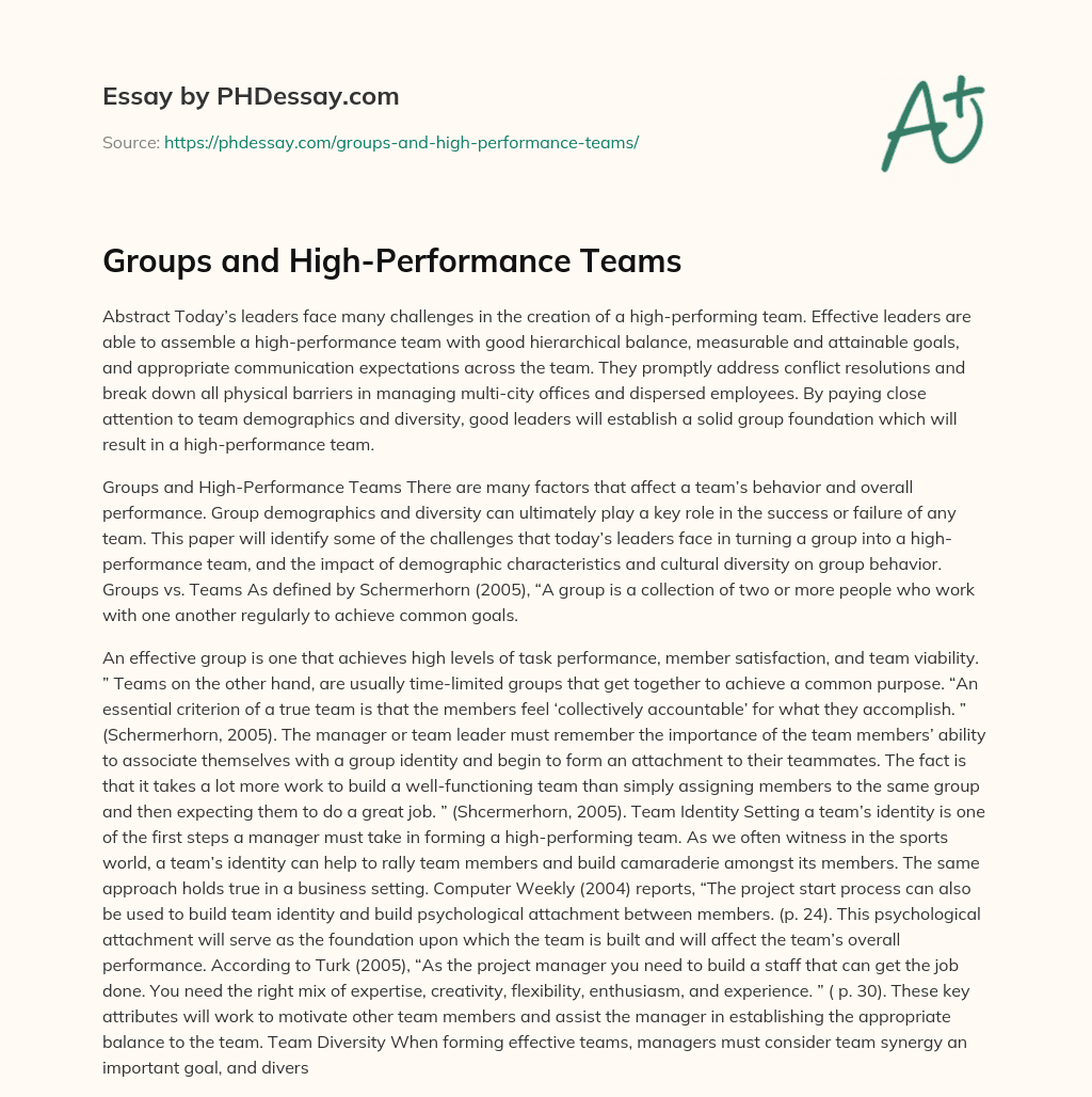 Groups and High-Performance Teams essay