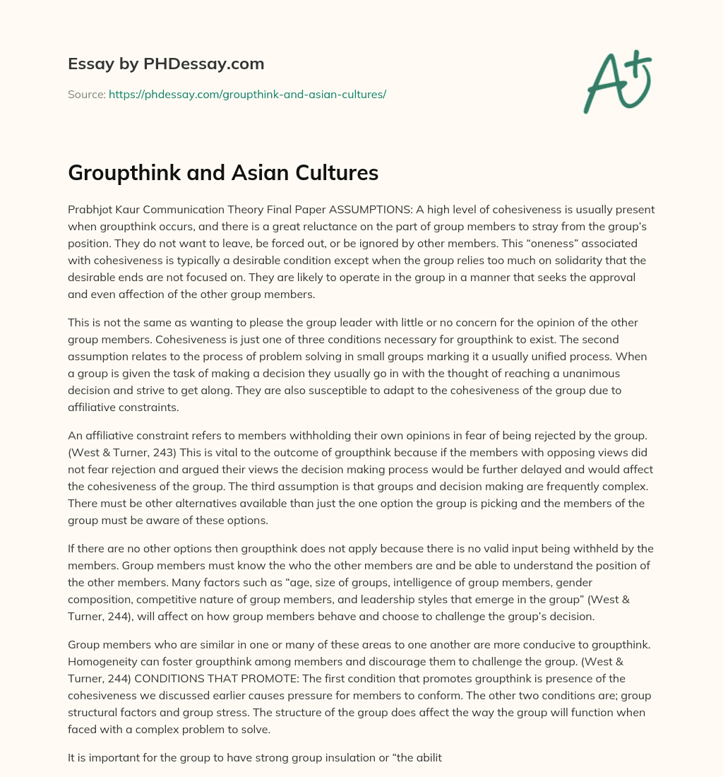 Groupthink and Asian Cultures essay