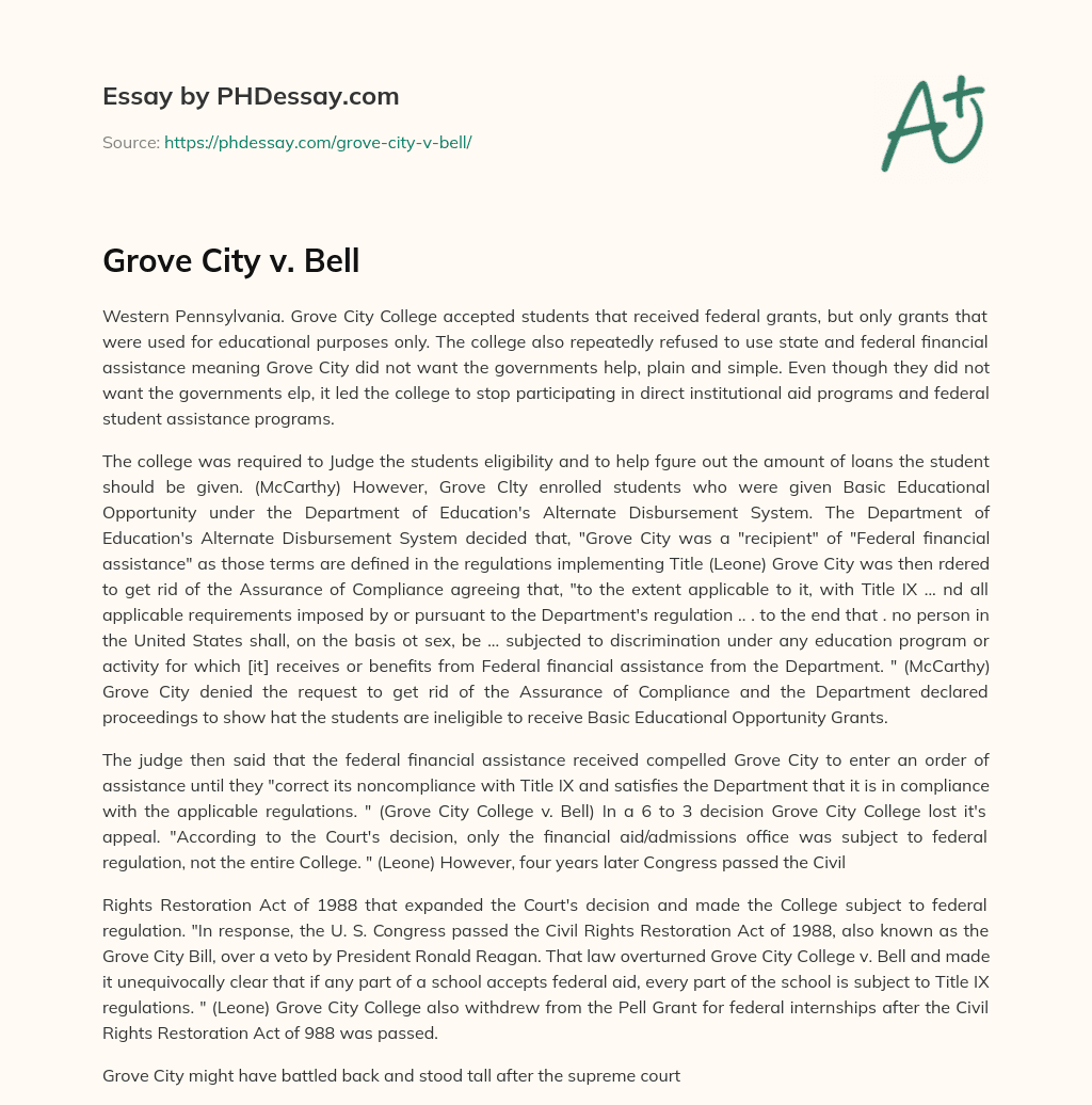Grove City v. Bell essay