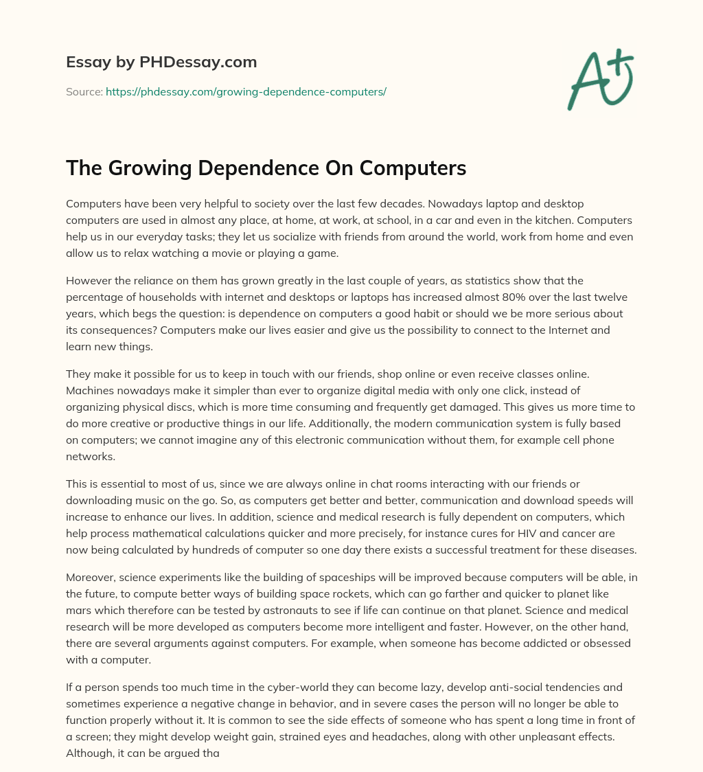 argumentative essay about dependence on computers