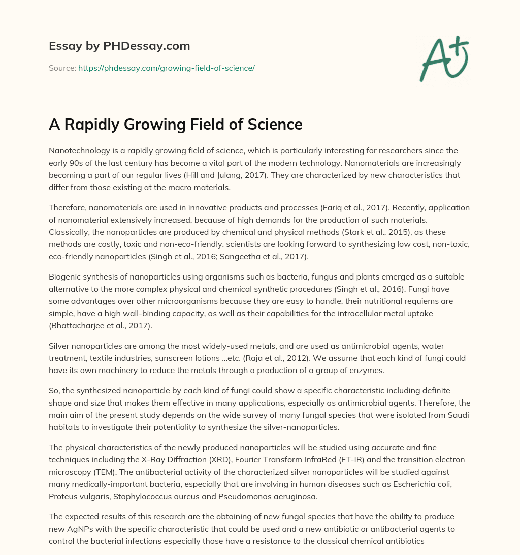 A Rapidly Growing Field of Science essay