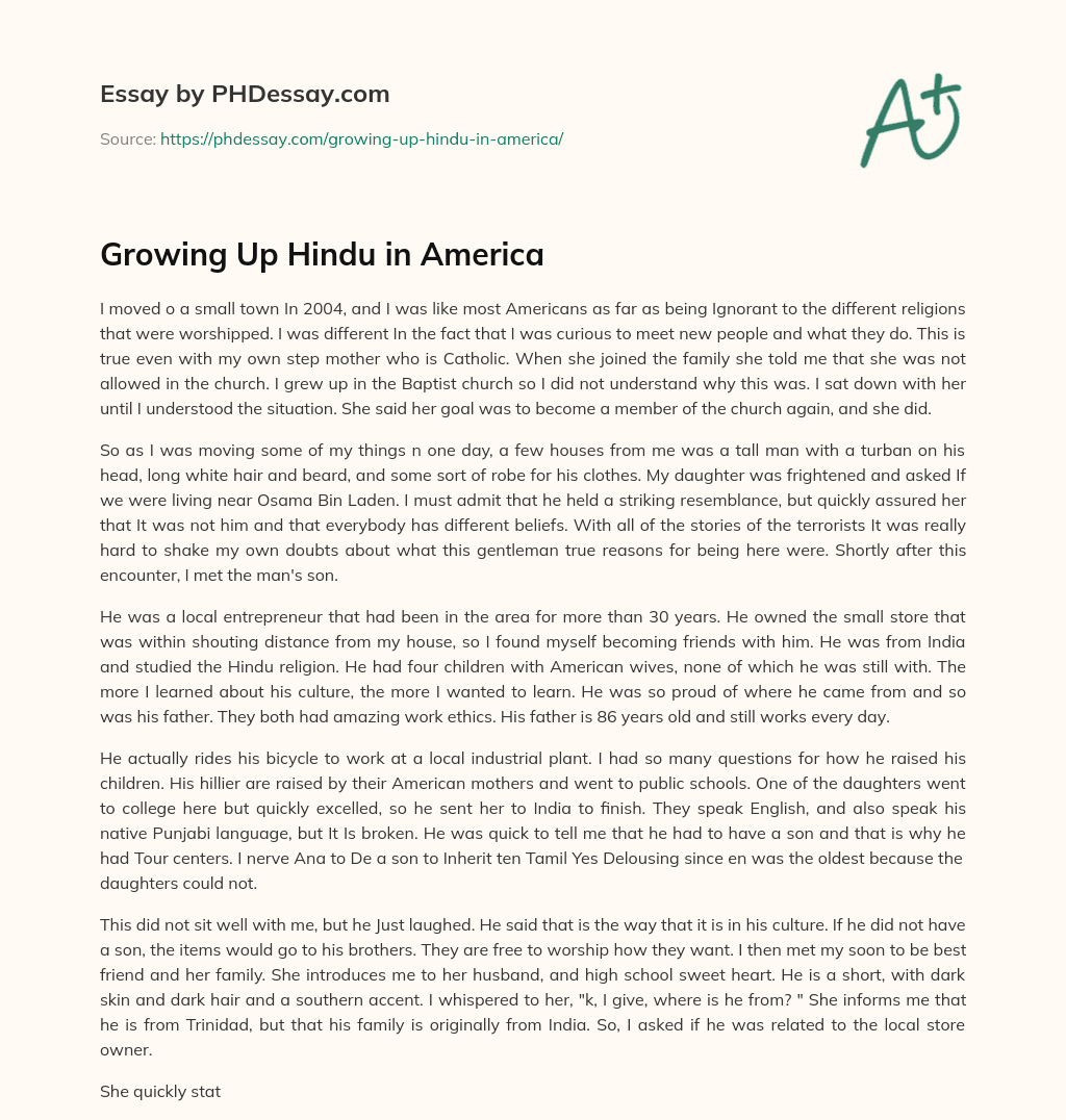 Growing Up Hindu in America essay
