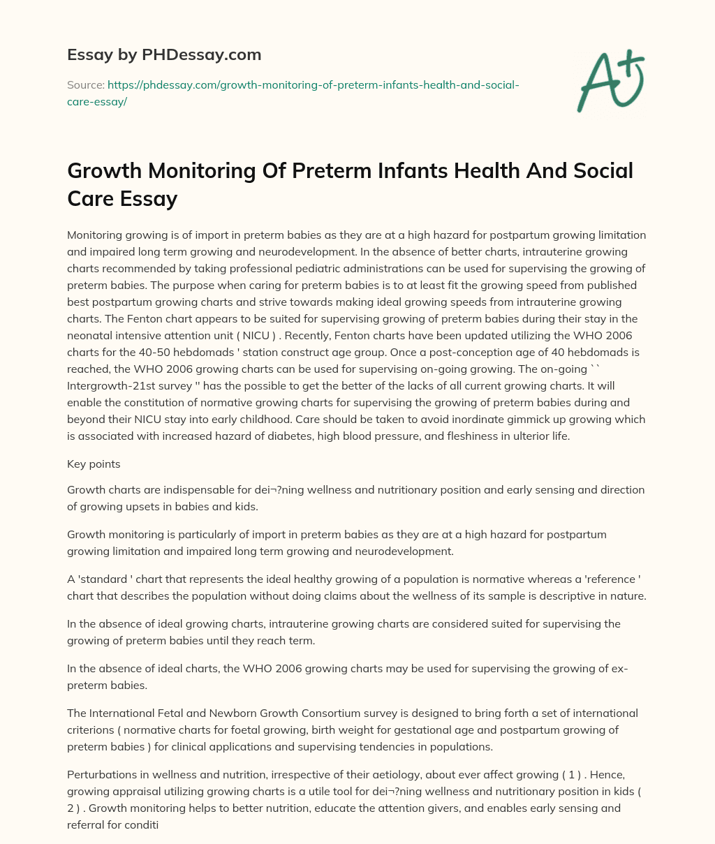 Growth Monitoring Of Preterm Infants Health And Social Care Essay essay