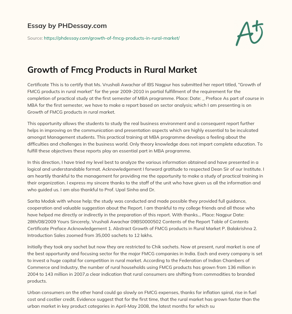 Growth of Fmcg Products in Rural Market essay