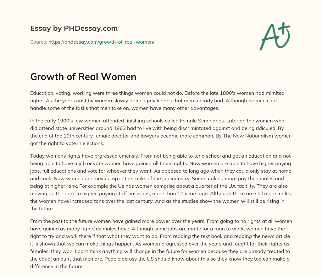 Growth of Real Women essay
