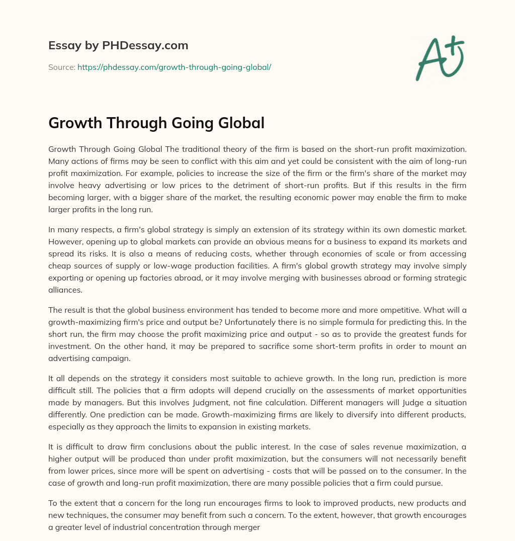 Growth Through Going Global essay