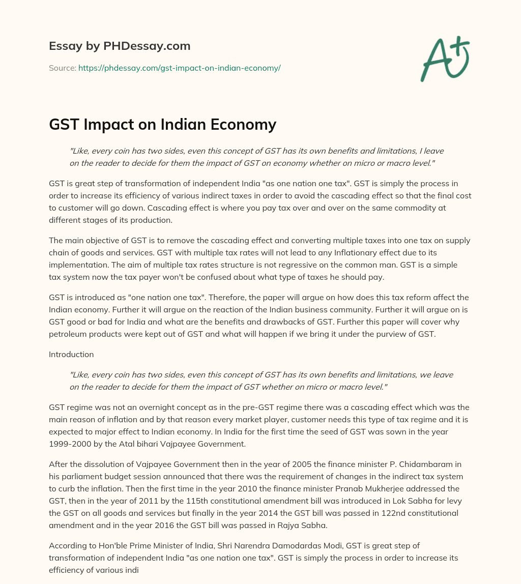 gst and its impact on indian economy essay 250 words