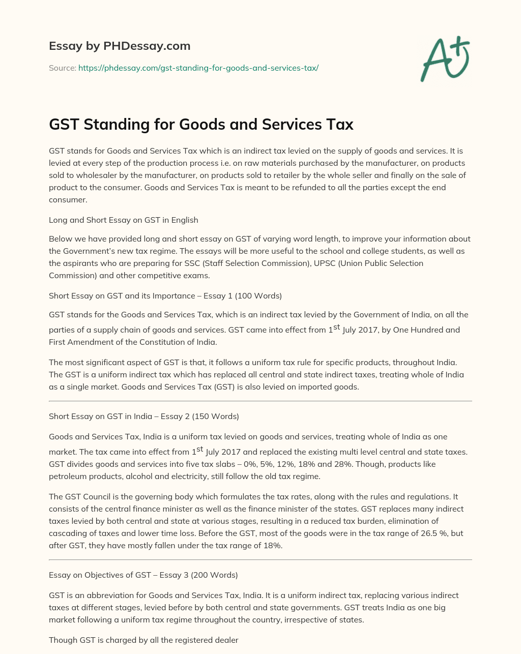 essay on goods and services tax