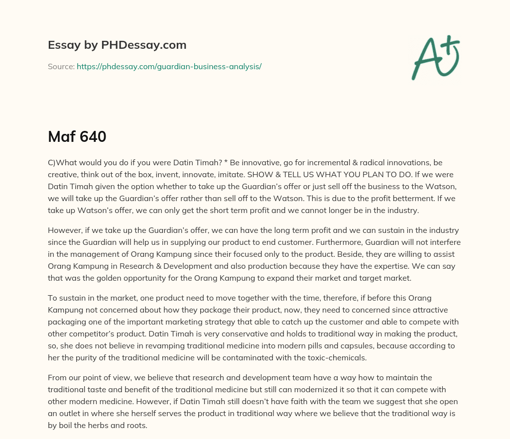 Choosing Guardian’s Offer for Long-Term Profit and Innovation essay