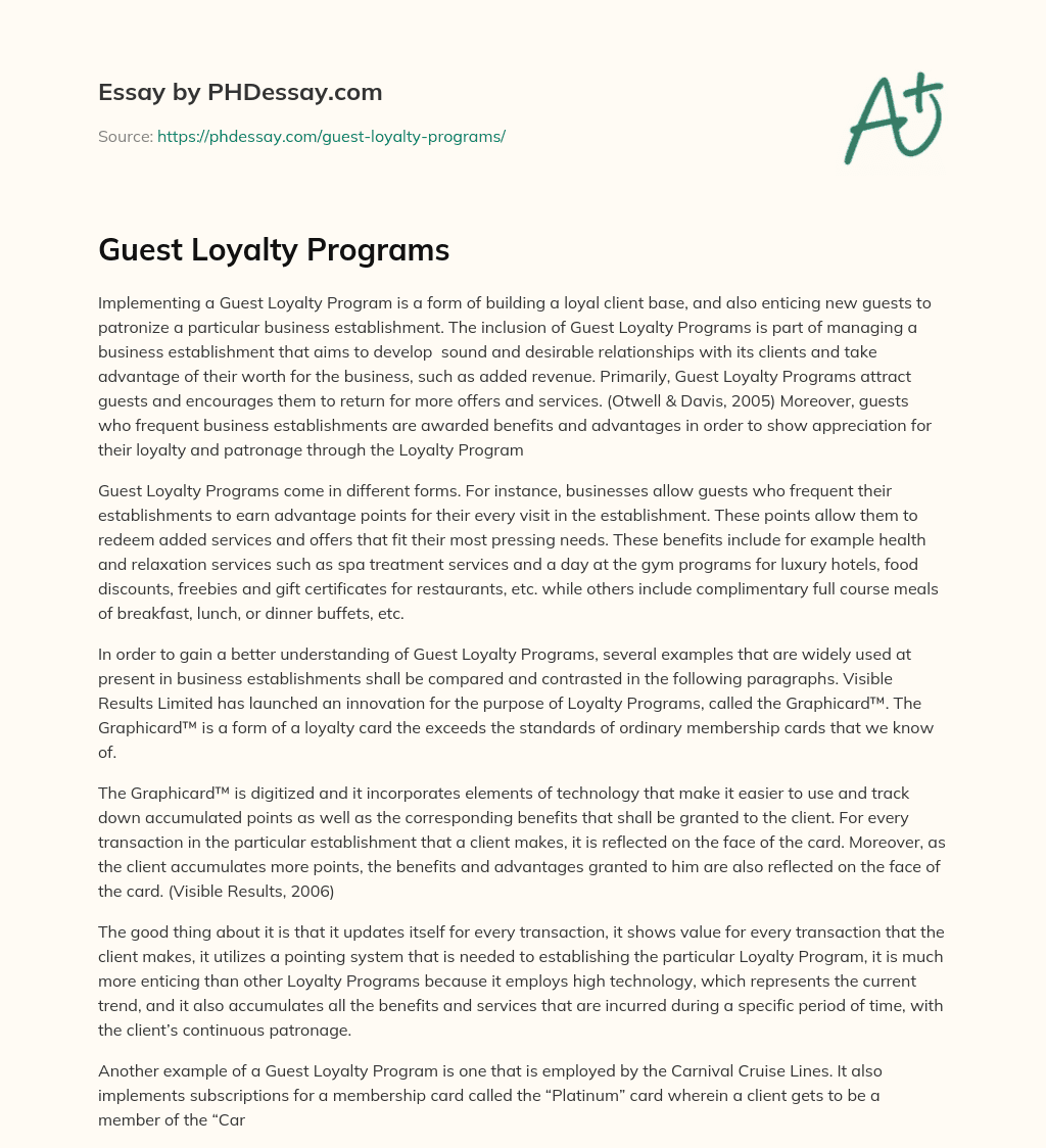 Guest Loyalty Programs essay