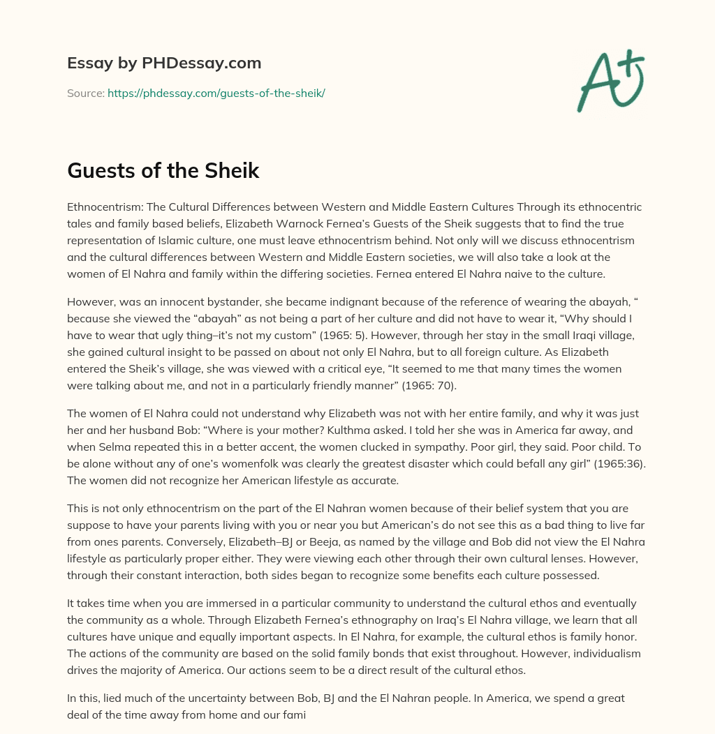 Guests of the Sheik essay