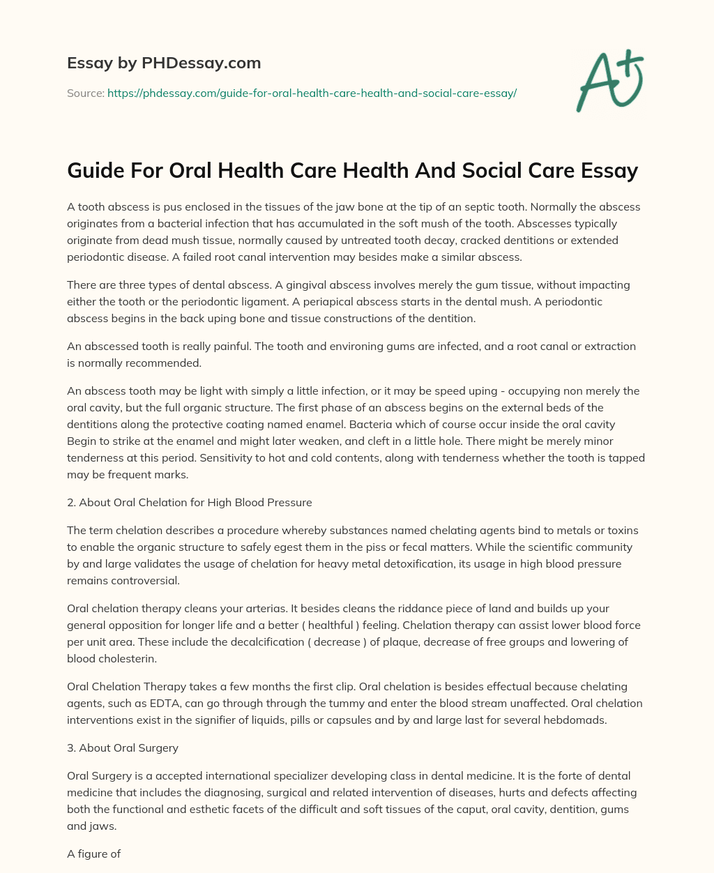 Guide For Oral Health Care Health And Social Care Essay essay
