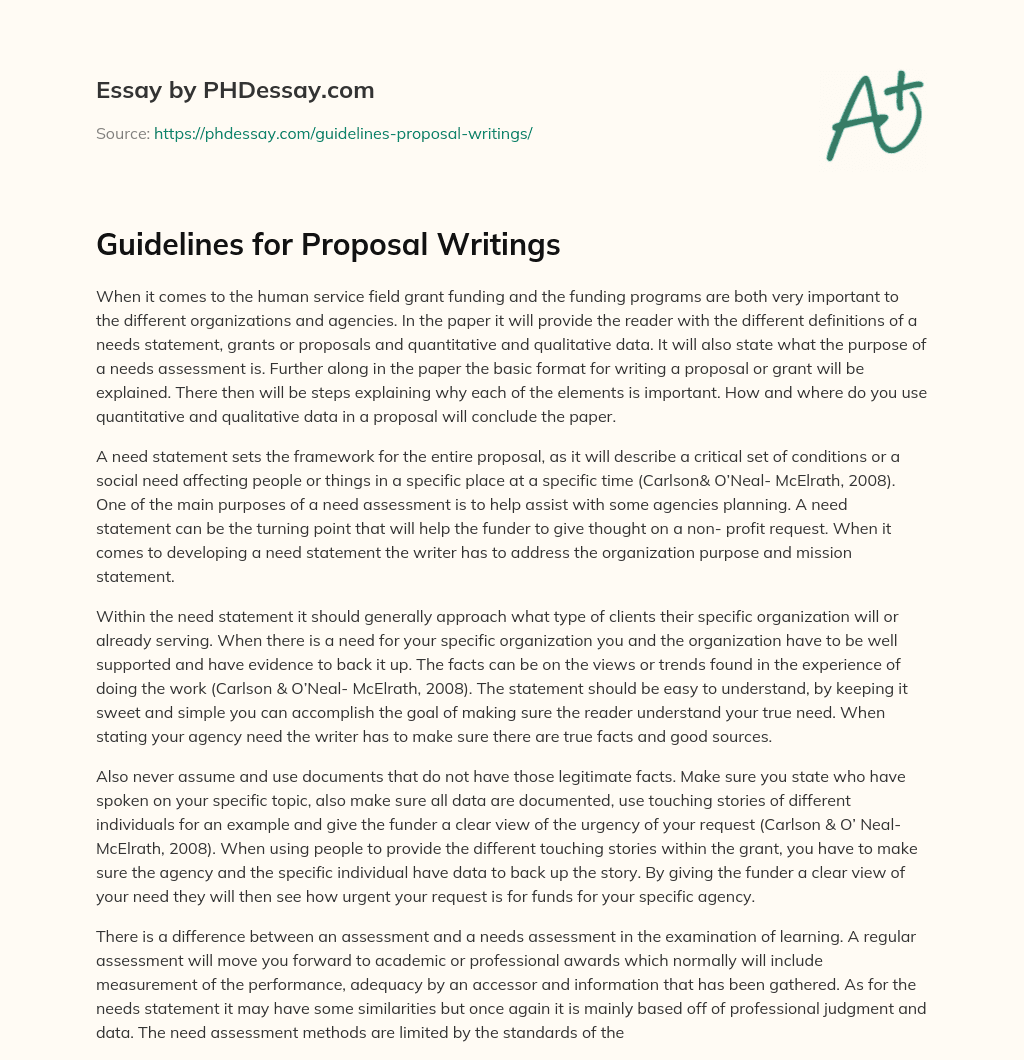 Guidelines for Proposal Writings essay