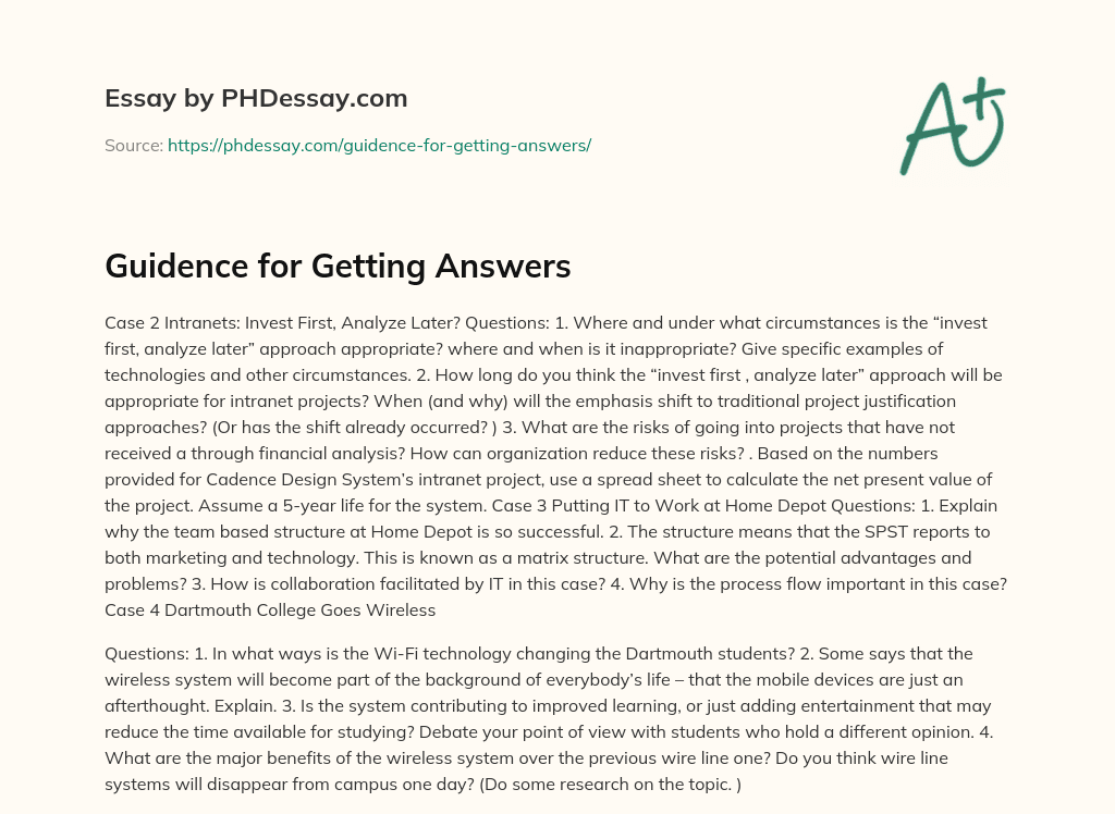 Guidence for Getting Answers essay