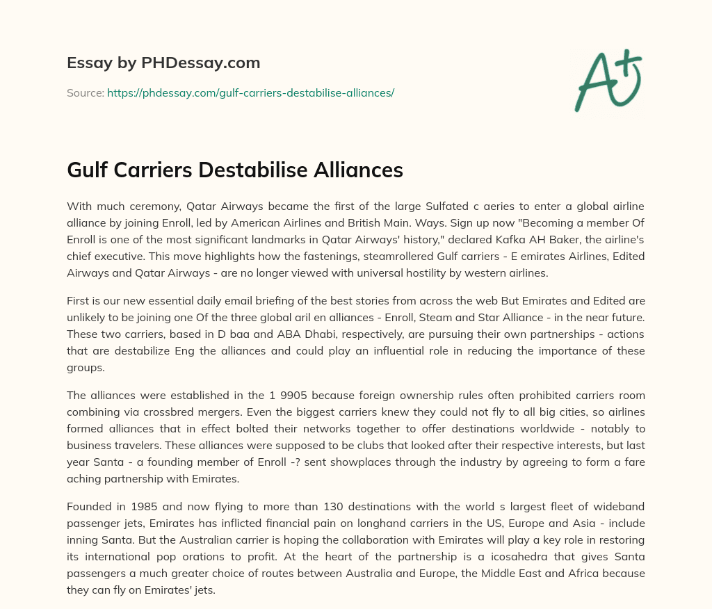 Gulf Carriers Destabilise Alliances essay