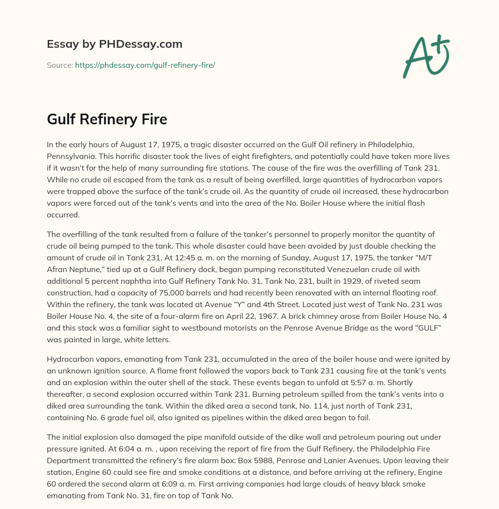 Gulf Refinery Fire essay