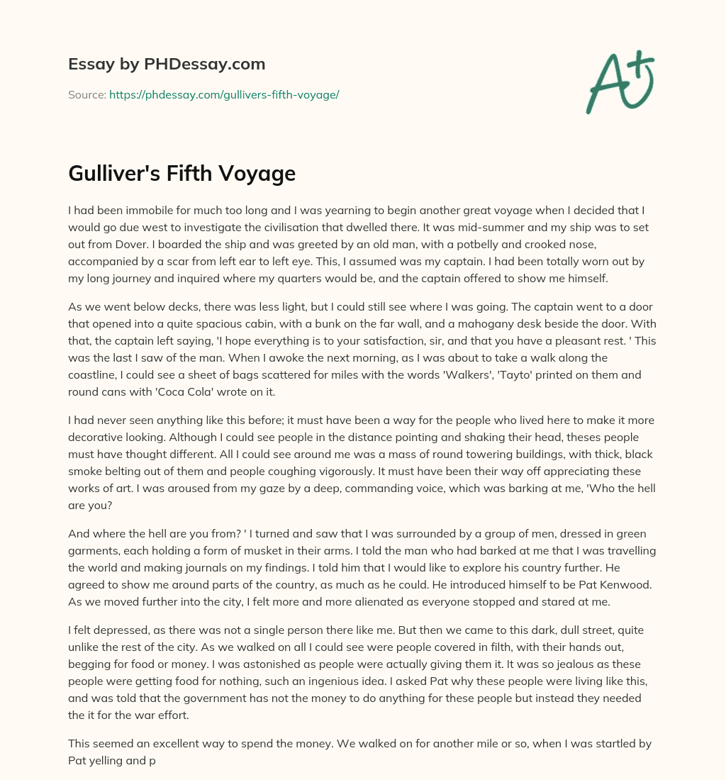 Gulliver’s Fifth Voyage essay