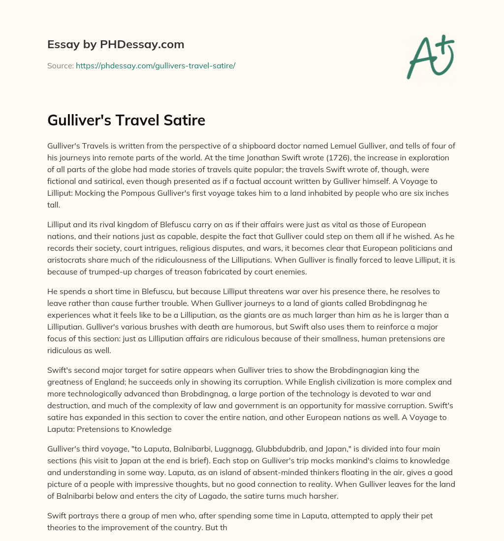 Gulliver’s Travel Satire essay