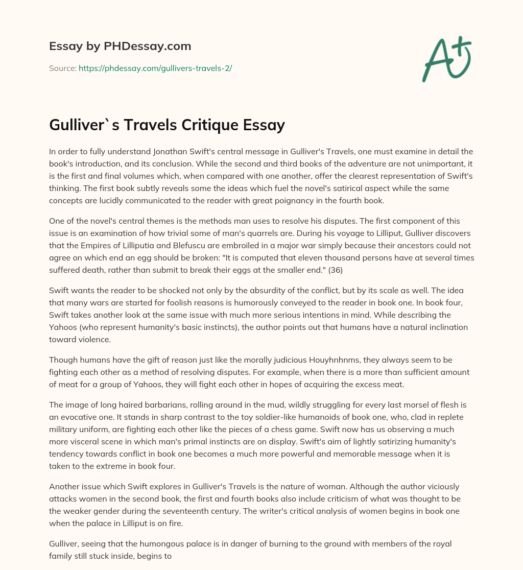 Gulliver`s Travels Critique Essay essay